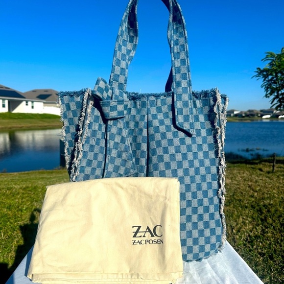 Zac Posen Anthea Denim Checkered Tote Bag NWT - Picture 3 of 16